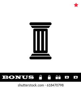 Antique Column icon flat. Black pictogram on white background. Vector illustration symbol and bonus button open and closed lock, folder, star