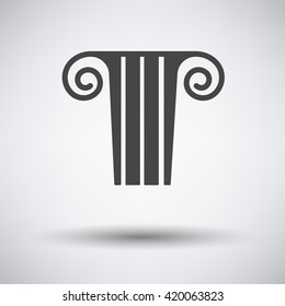Antique column  icon on gray background with round shadow. Vector illustration.