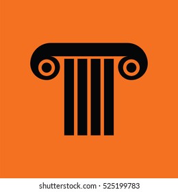 Antique column icon. Orange background with black. Vector illustration.