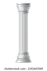 Antique column, realistic icon. Classic stone pillar of roman or greece architecture with twisted and groove ornament for facade design