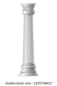 Antique column, realistic icon. Classic stone pillar of roman or greece architecture with twisted and groove ornament for facade design