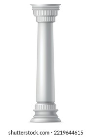 Antique column, realistic icon. Classic stone pillar of roman or greece architecture with twisted and groove ornament for facade design