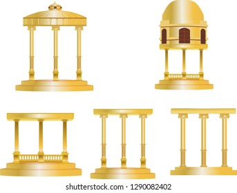 Antique columns, and architecture construction set, isolated on white illustration