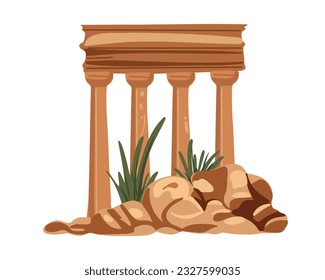 
Antique columns, place to visit, Greco-Roman column architecture, vector illustration