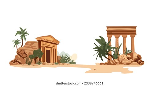 Antique columns, place to visit, Greco-Roman column architecture, vector illustration