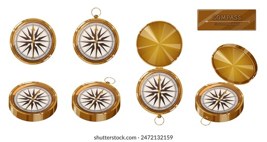 Antique compass illustration material set_retro_compass