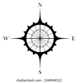 Antique Compass rose vector symbol for marine or nautical navigation and also for including in a map on a isolated white background.