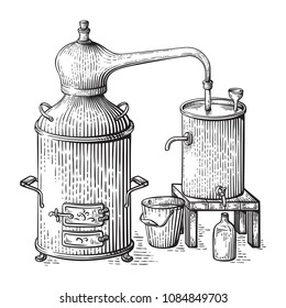 antique copper cube for the distillation of alcohol vector illustration