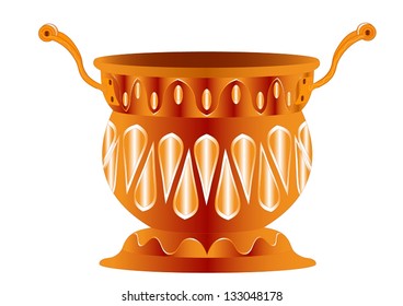 Antique, copper, wrought pot to heat water in the home decorated with tiny engravings