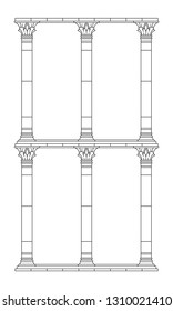 Antique corinthian colonnade, building. Linear silhouette.