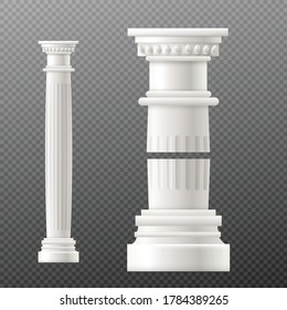 An antique corinthian style column isolated on a transparent background. Vector realistic 3D illustration.
