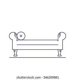 Antique couch. Isolated classic sofa icon. Pink furniture on white background. Flat line style vector illustration. 