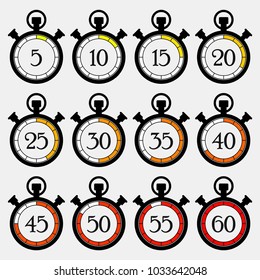 Antique Countdown. Pocket Analog timer icons set, vector illustration, Old Clock picture, watch icon. Countdown. Analog timer icons set, vector illustration, Clock picture, watch icon