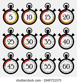 Antique Countdown. Pocket Analog timer icons set, vector illustration, Old Clock picture, watch icon. Countdown. Analog timer icons set, vector illustration, Clock picture, watch icon