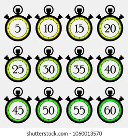 Antique Countdown. Pocket Analog timer icons set, vector illustration, Old Clock picture, watch icon. Countdown. Analog timer icons set, vector illustration, Clock picture, watch icon