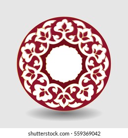 Antique crockery. Ottoman motif. Ceramic plate with islamic circle pattern