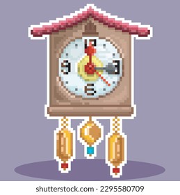 Antique cuckoo wall clock pixel art,cuckoo clock vector editable,pixel art.