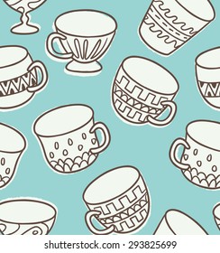 antique cup doodle seamless background