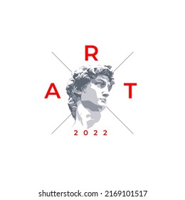 Antique David sculpture for t-shirt design with art typography. Print for t-shirt or apparel with vector illustration statue head.