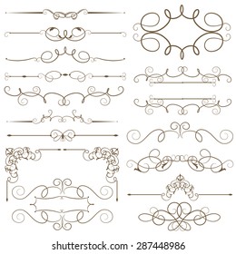 Antique decorative elements, and scroll elements, set vintage ornaments. Vector illustration