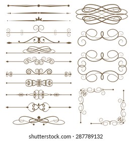 Antique decorative elements, and scroll elements, set page dividers. Vector illustration