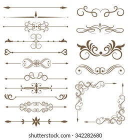 Antique decorative elements, and scroll elements, set page dividers. Vector illustration