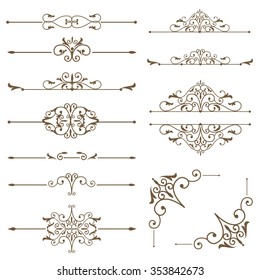 Antique decorative elements, and scroll elements, set page dividers. Vector illustration