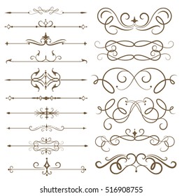 Antique decorative elements, and scroll elements, set page dividers. Vector illustration