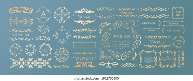 Antique decorative materials, vintage lines, rococo patterns, luxurious curves, organic lines of botanical motifs, decorative frameset for design