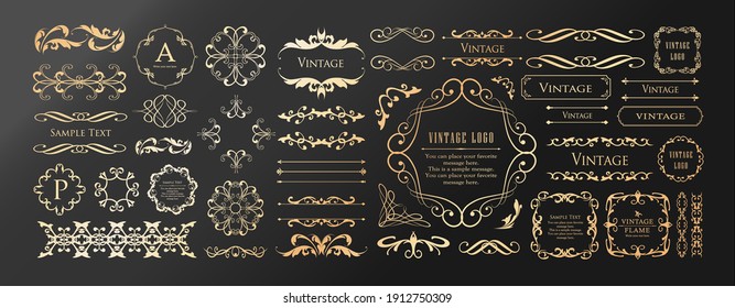 Antique decorative materials, vintage lines, rococo patterns, luxurious curves, organic lines of botanical motifs, decorative frameset for design