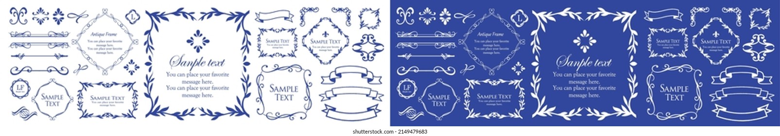 Antique decorative materials, vintage lines, rococo patterns, luxurious curves, organic lines of botanical motifs, decorative frameset for design