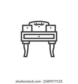 Antique Desk line icon. linear style sign for mobile concept and web design. A vintage wooden writing desk outline vector icon. Symbol, logo illustration. Vector graphics