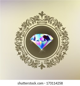 antique diamond with round frame. Vector