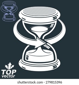 Antique dimensional vector sand-glass with arrow around, inverse version. Old-fashioned decorative 3d hourglass - time management business icon. Time is running out conceptual symbol.