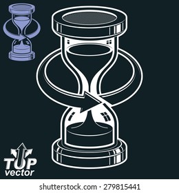 Antique dimensional vector sand-glass with arrow around, inverse version. Old-fashioned decorative 3d hourglass - time management business icon. Time is running out conceptual symbol.