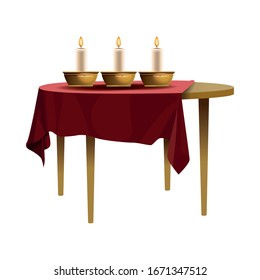 Antique dish and candles in table vector illustration graphic design