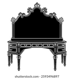 Antique Dresser Stand Mirror Vector 01. A Vector Illustration Of Stylish Dresser Mirrors Isolated On White Background.