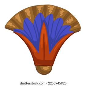 Antique Egypt items and objects from old times, isolated lotus flower or fan made of feathers. Decoration for noble and rich people. Historical exponent or archeology artifact. Vector in flat style