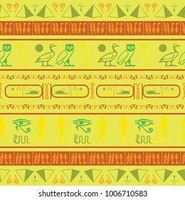 Antique egypt writing seamless background. Hieroglyphic egyptian language symbols origami. Repeating ethnical fashion pattern for wallpaper.