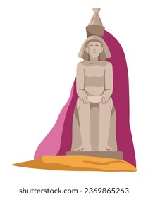 Antique Egyptian landmarks and sculptures, African culture and historical personages. Isolated man sitting on throne, ruler of ancient Egyp civilization and nation. Vector in flat style illustration