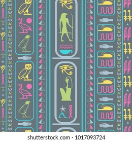 Antique egyptian motifs seamless pattern. Ethnic hieroglyph symbols origami. Repeating ethnical fashion background for garments.