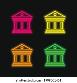 Antique Elegant Building With Columns four color glowing neon vector icon