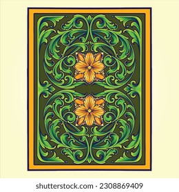 Antique engraving floral petal ornament frame illustrations vector illustrations for your work logo, merchandise t-shirt, stickers and label designs, poster, greeting cards advertising business 