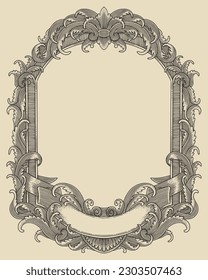 antique engraving frame monochrome style, Vector vintage illustation
