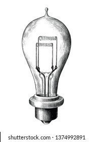 Antique Engraving Illustration Of Bulb Lamp Black And White Clip Art Isolated On White Background