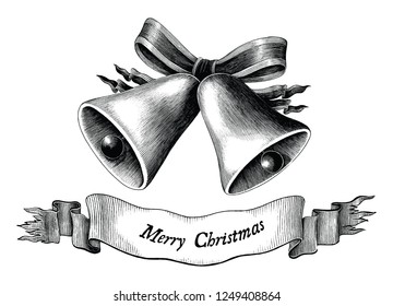 Antique engraving illustration of Christmas black and white clip art concept isolated on white background 