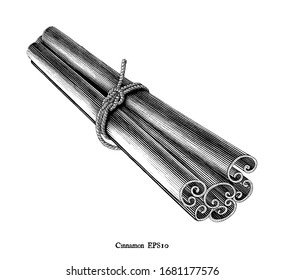 Antique Engraving Illustration Of Cinnamon Drawing Vintage Style Black And White Clipart Isolated On White Background 