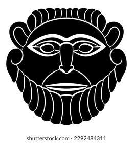 Antique ethnic mask  Face bearded man  Nomadic Scythian Iron Age Pazyryk culture  Black   white silhouette 