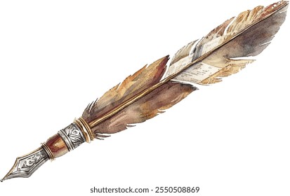 Antique Feather Pen Design watercolor
