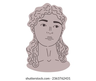 Antique female head. Clay stone sculpture of a Greek woman. Classic vector isolated flat bust of an ancient goddess.